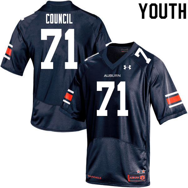 Youth Auburn Tigers #71 Brandon Council Navy 2020 College Stitched Football Jersey